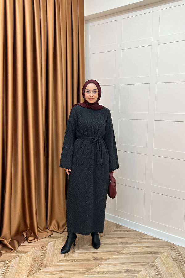 Yumoş Sim Karışımlı Salaş Triko Elbise Antrasit 252500-ANTRASIT