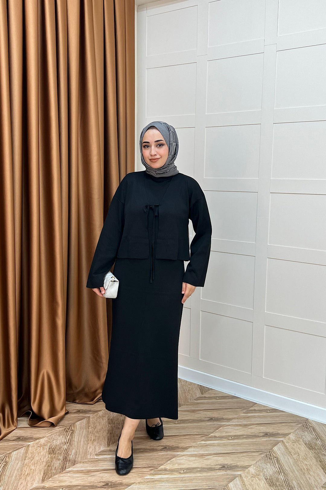 Ester Croplu İkili Triko Elbise Siyah 25160-SIYAH