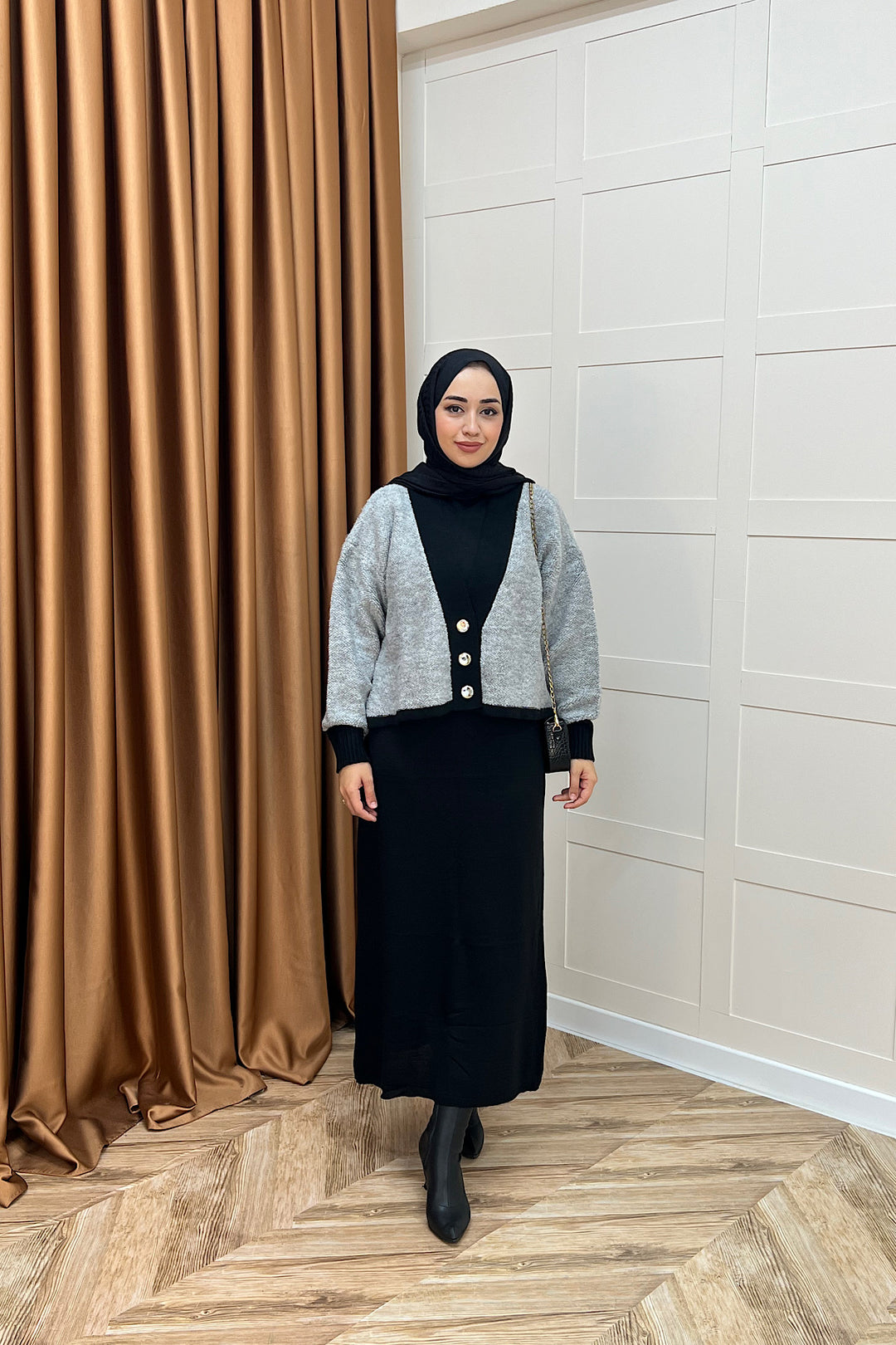 Sezen İkili Triko Elbise Gri 241090-GRI