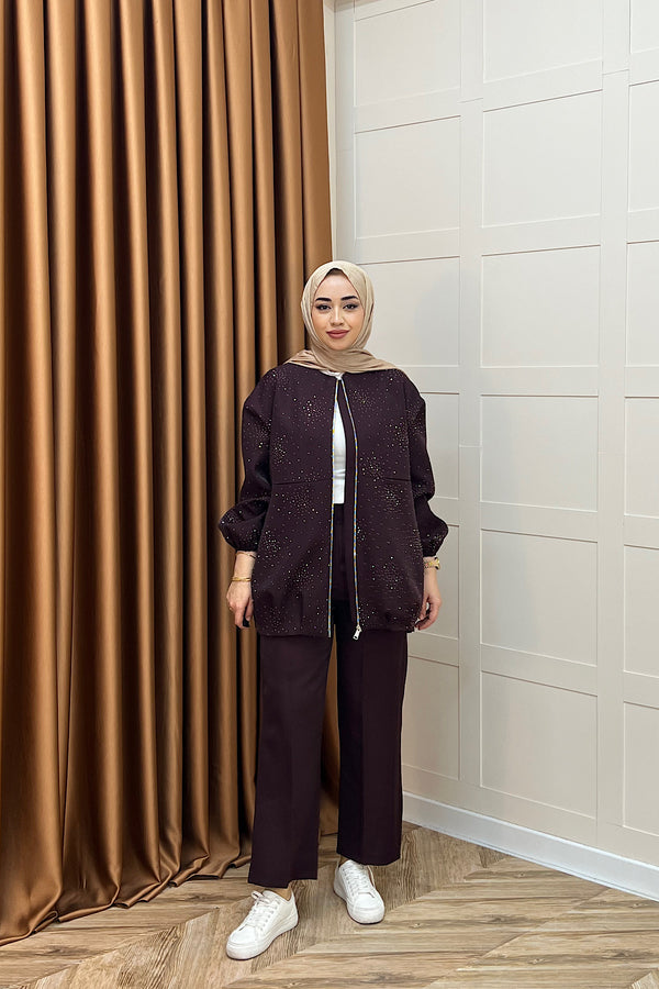 Elvin Taşlı Takım Mürdüm 26049-MURDUM