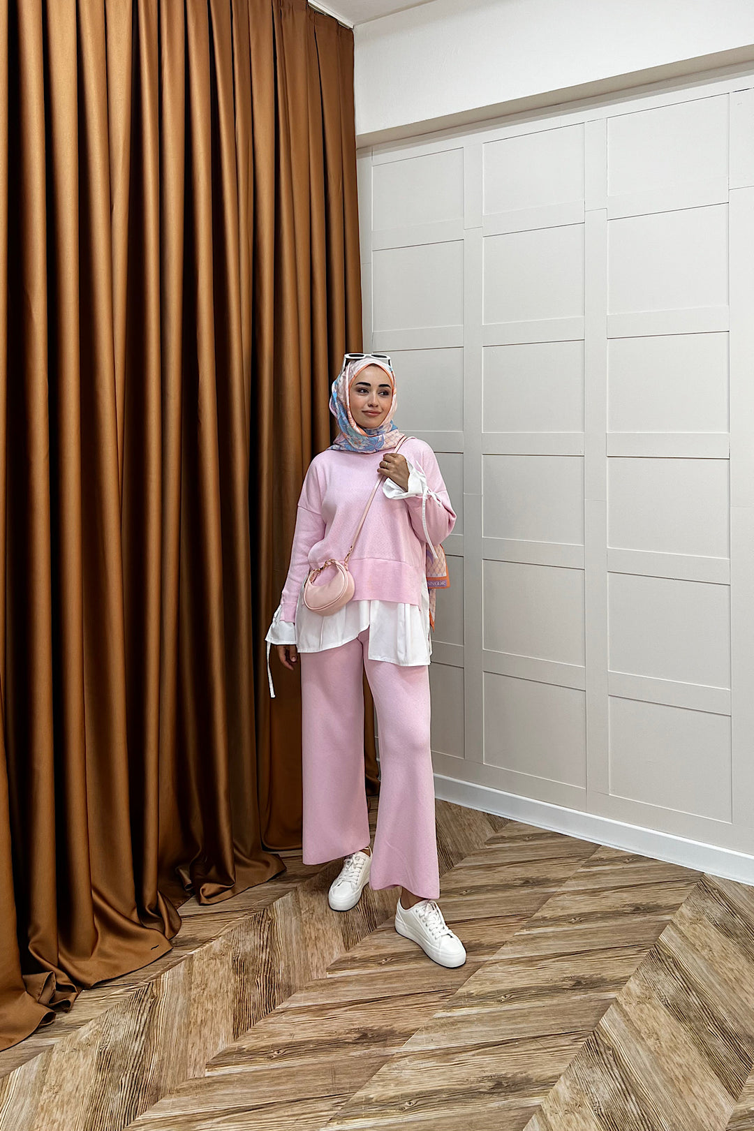 Truva Gömlek Detay Merserize Triko Takım Pembe 25350-PEMBE