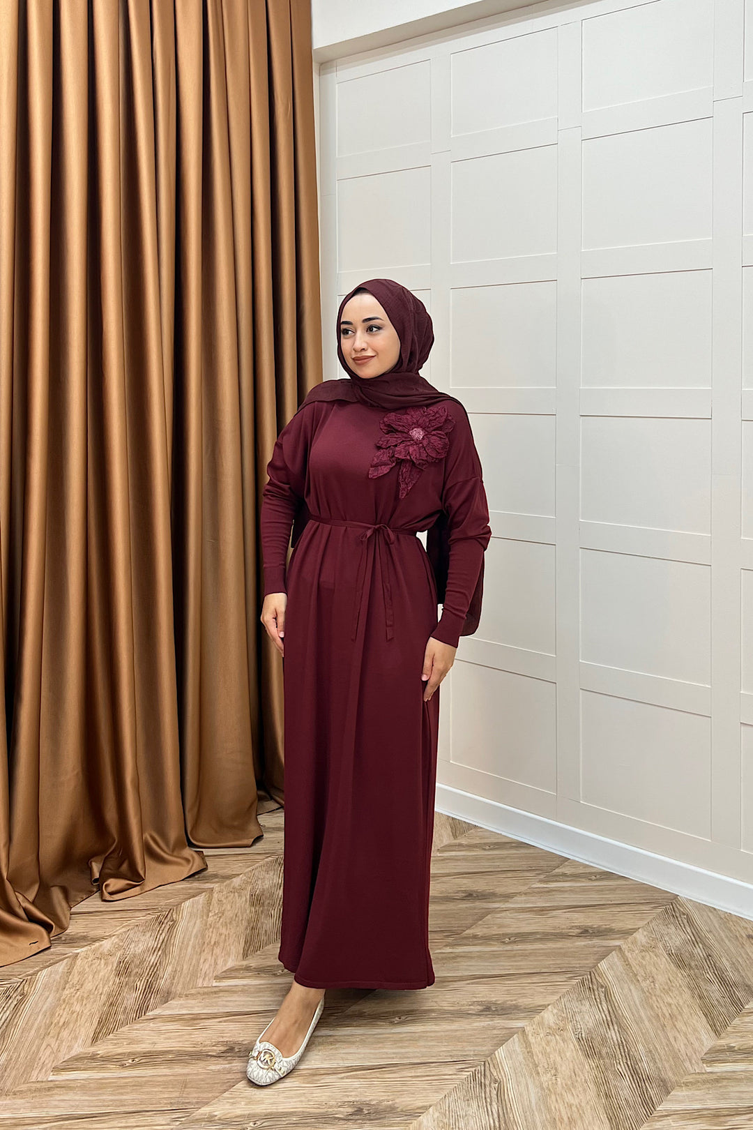 Zambak Merserize Triko Elbise Bordo 25110-BORDO