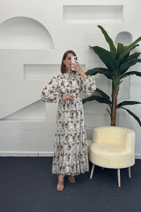 Liva Şifon Elbise Kahverengi 3065-KAHVERENGI