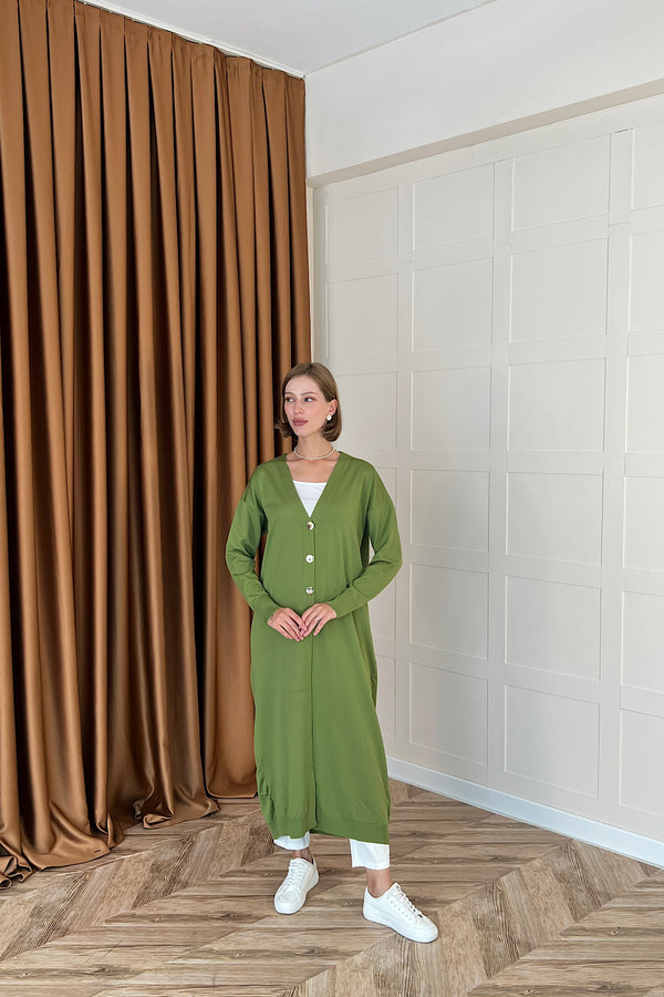 Uzun Triko Hırka Yağ Yeşili 247500-YAGYESILI