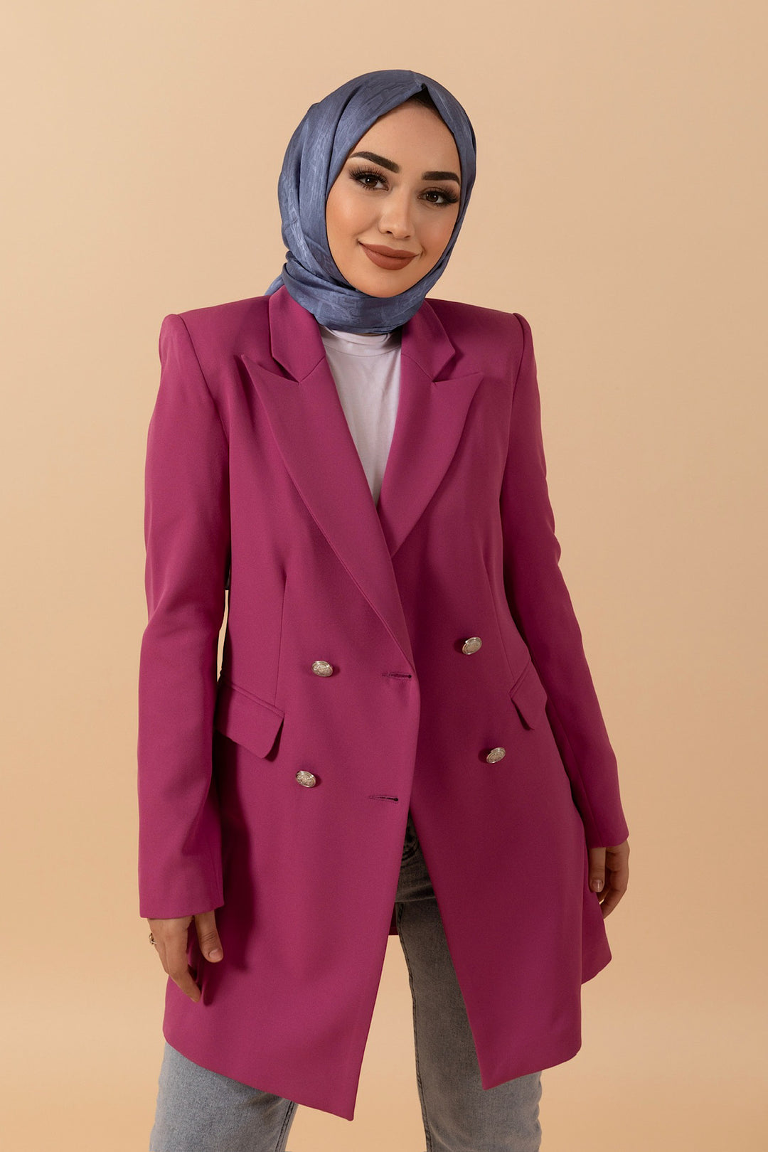 Dört Düğme Blazer Ceket Pembe 6136-PEMBE