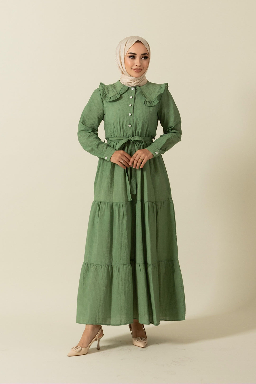 Bebe Yakalı Elbise Yeşil 1899-YESIL