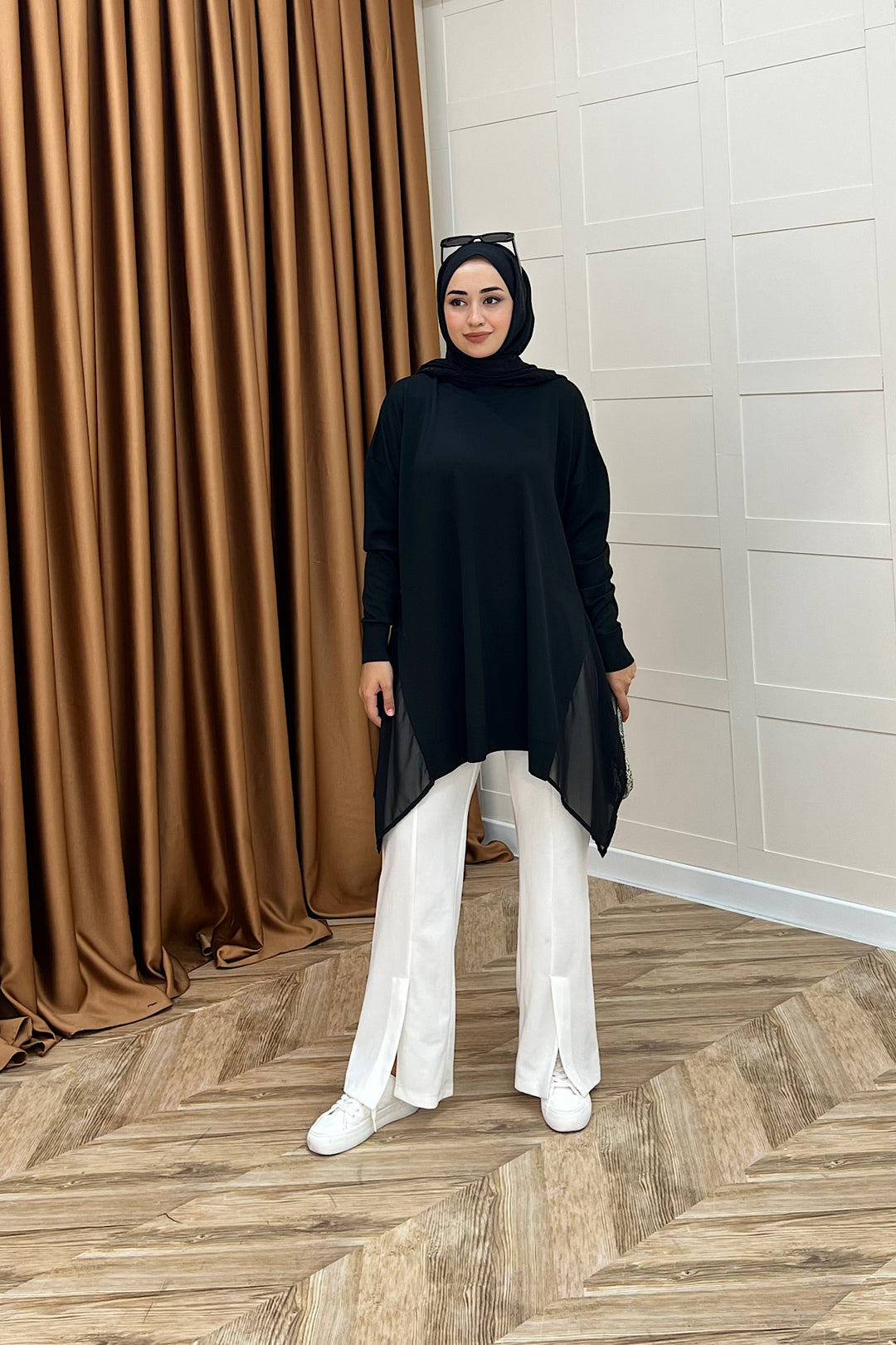 Hüda Şifon Detaylı Triko Tunik Siyah 24290-SIYAH