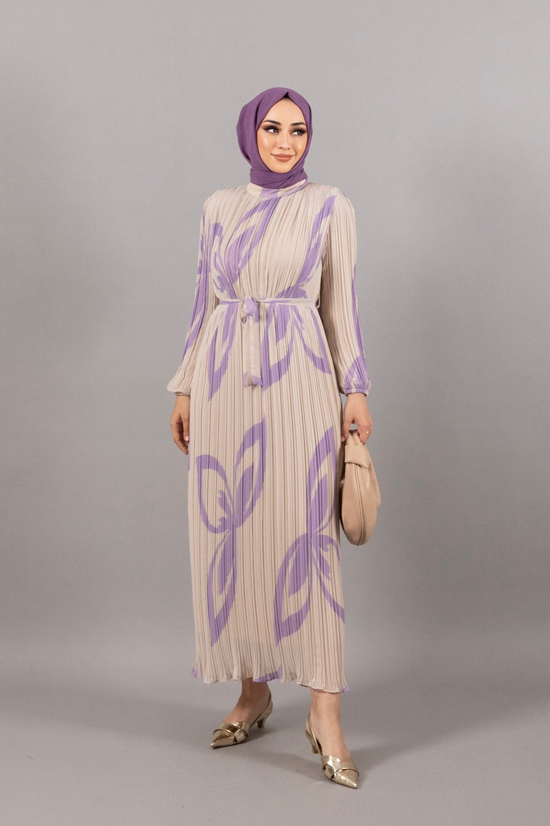 Lara Piliseli Şifon Elbise Lila 4963-LILA