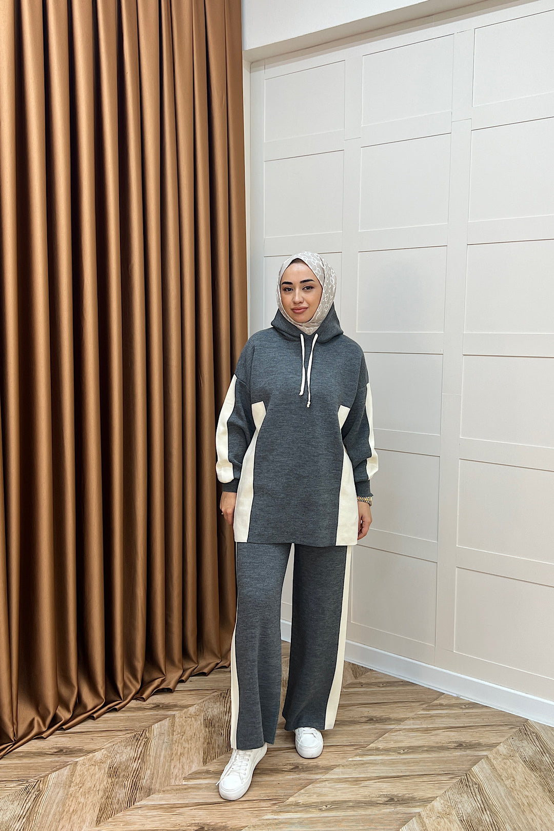Lapis Çizgili Kapüşonlu Triko Takım Antrasit 241210-ANTRASIT