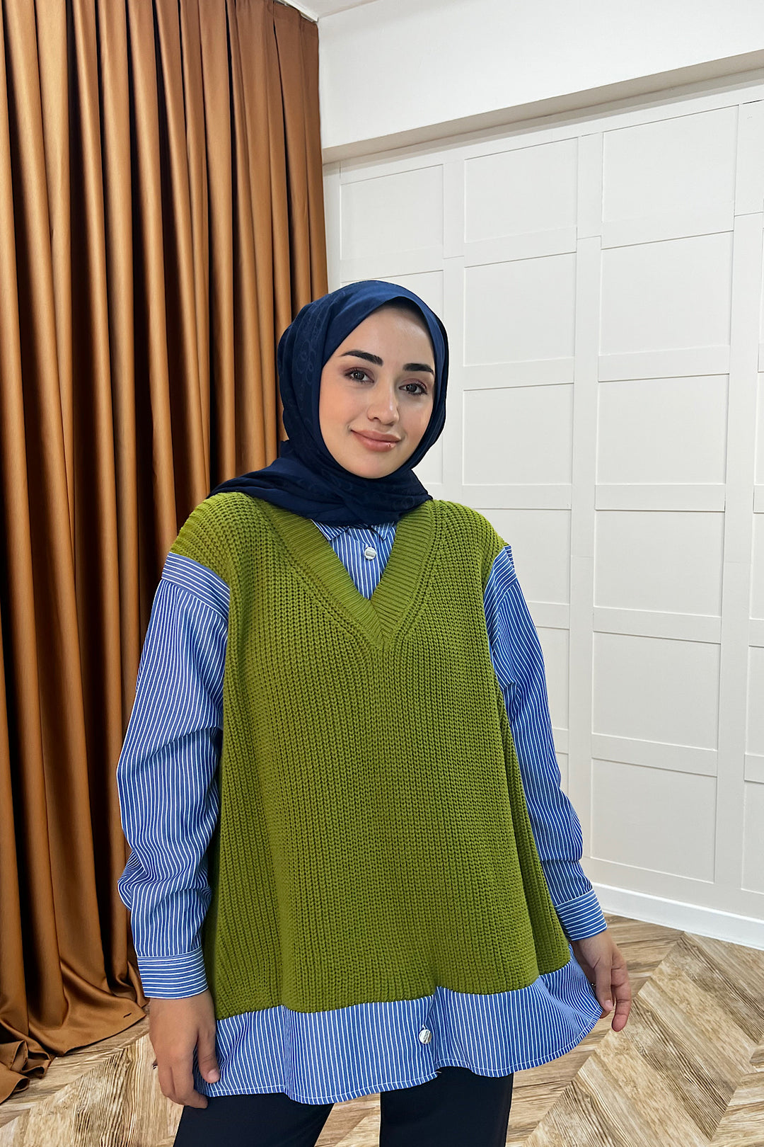 Triko Süveterli Gömlek Yeşil 24730-YESIL