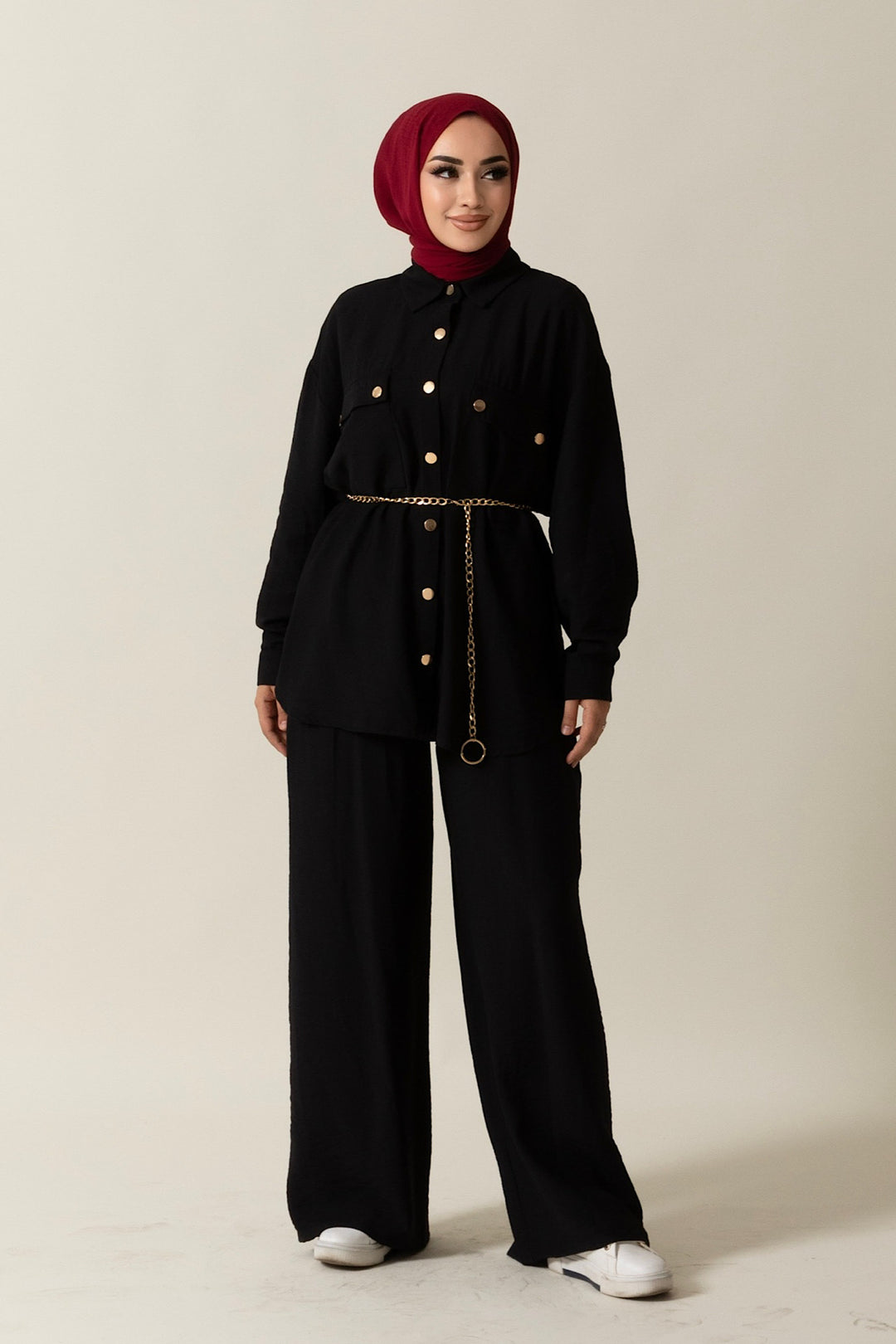 Zincir Kuşaklı İkili Takım Siyah 02112-SIYAH