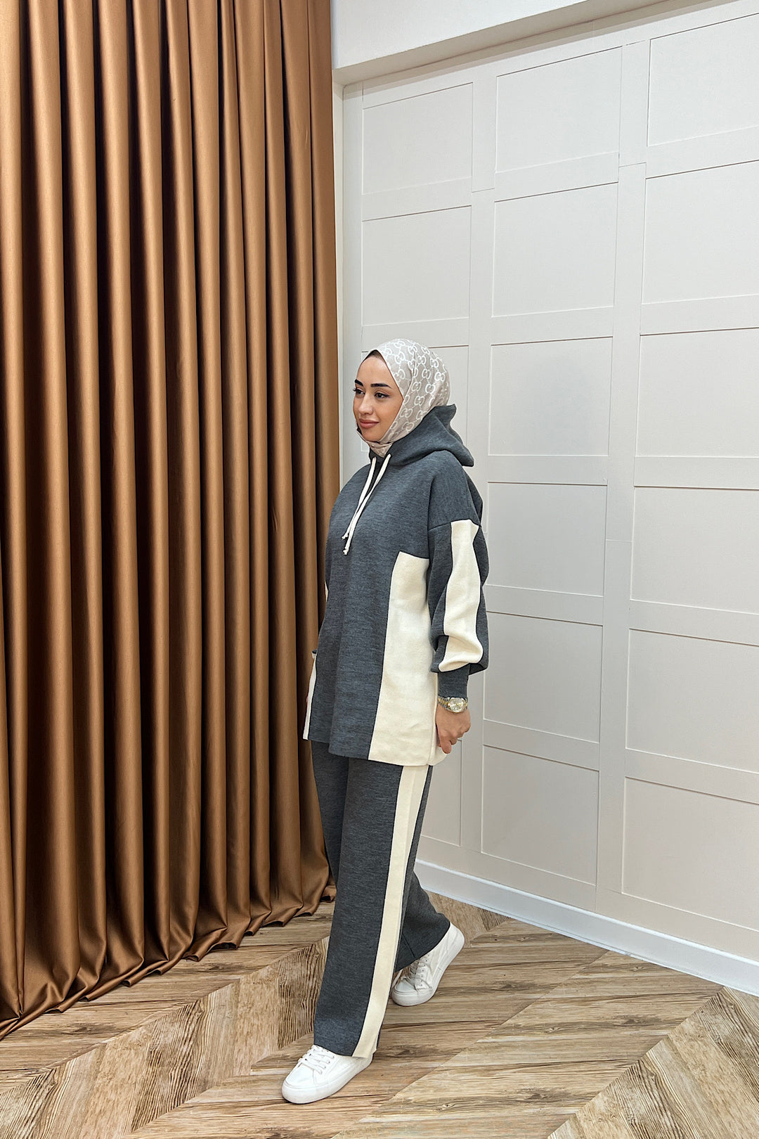 Lapis Çizgili Kapüşonlu Triko Takım Antrasit 241210-ANTRASIT