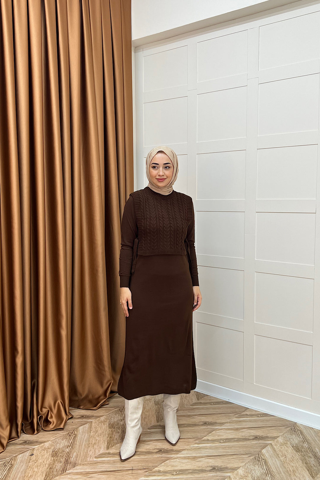 Barles İkili Triko Elbise Kahverengi 25220-KAHVERENGI