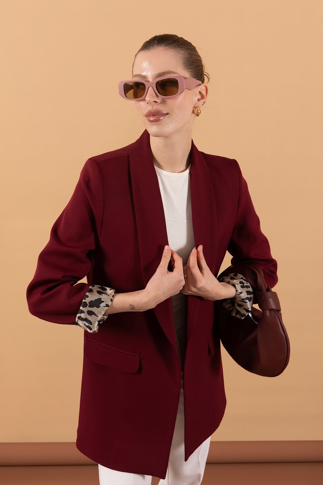 Şal Yaka Blazer Ceket Bordo 2030-BORDO