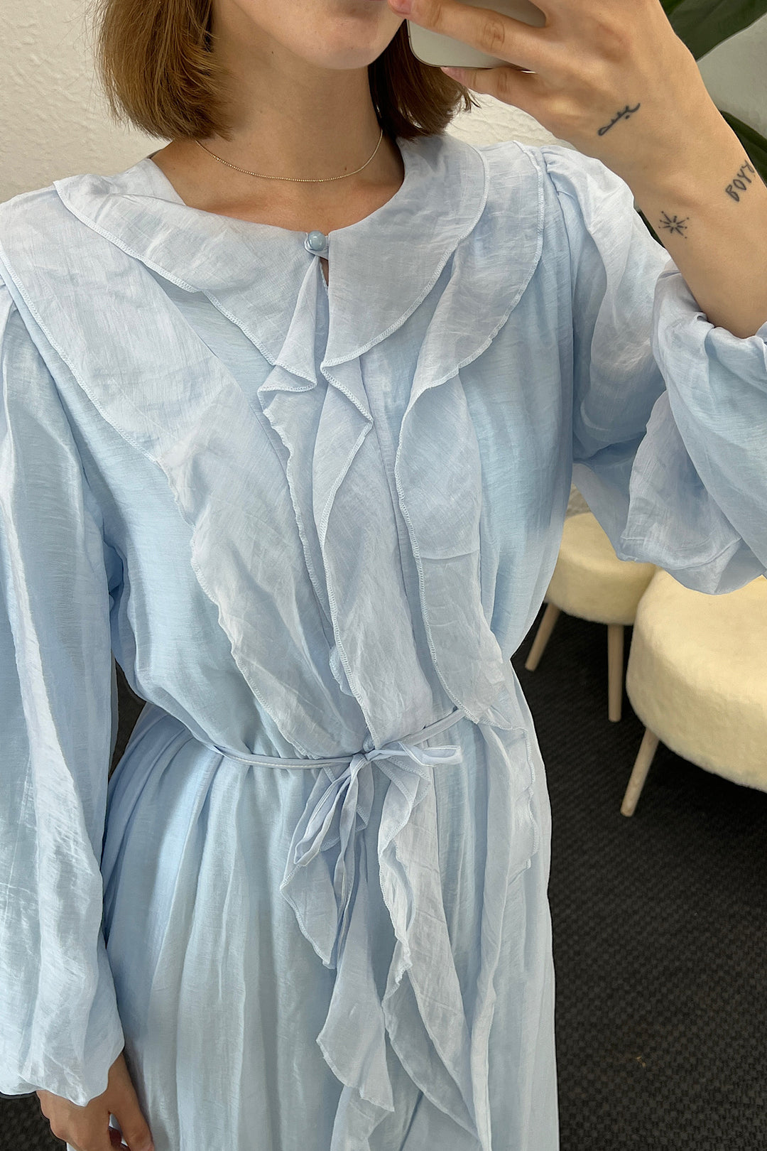 Edil Fırfır Detay Elbise Mavi 3366-MAVI