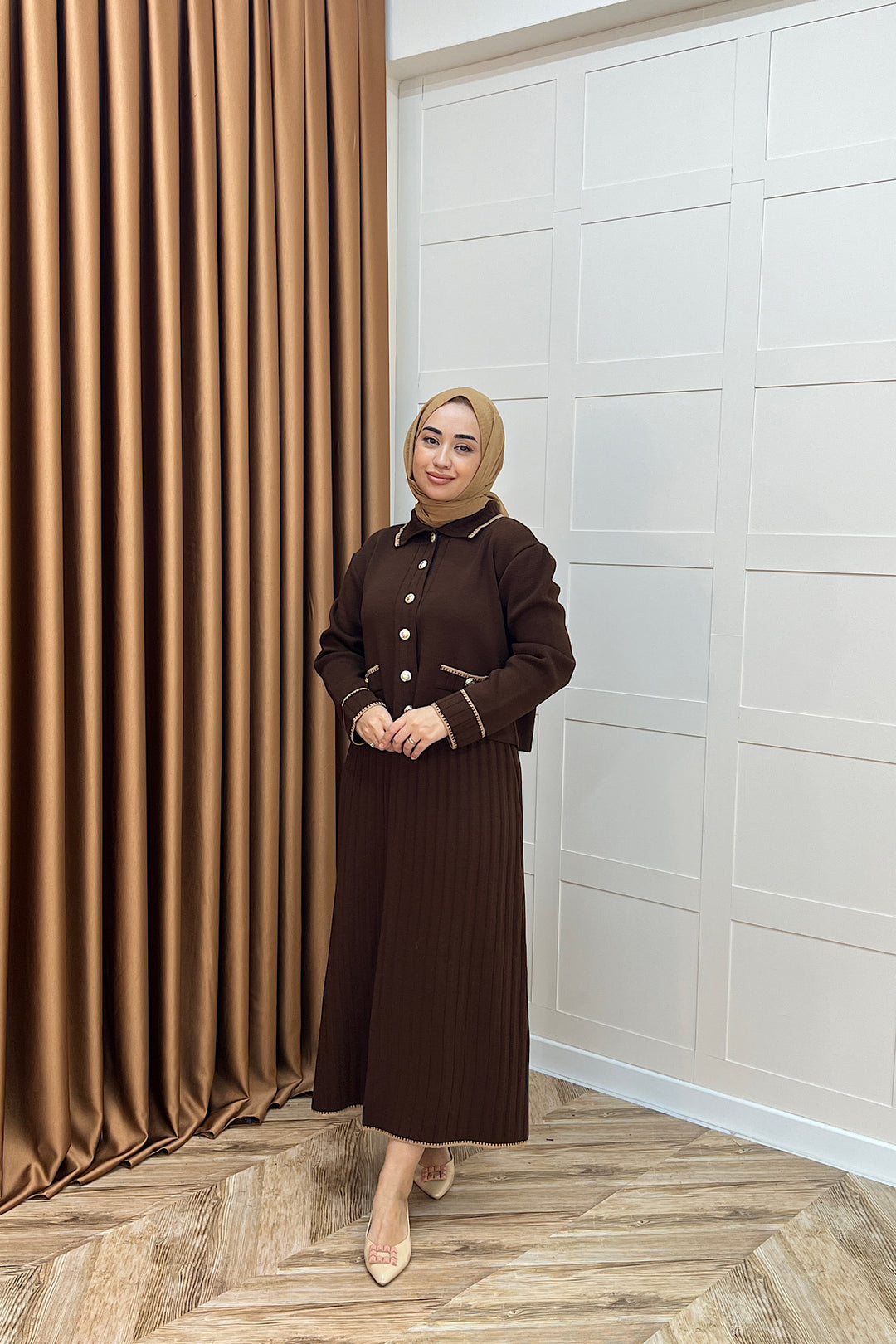 Roma Etekli Triko Takım Kahverengi 20999-KAHVERENGI