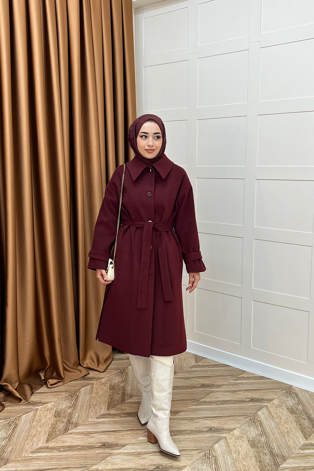 Parla Premium Kumaş Kaban Bordo 5516-BORDO
