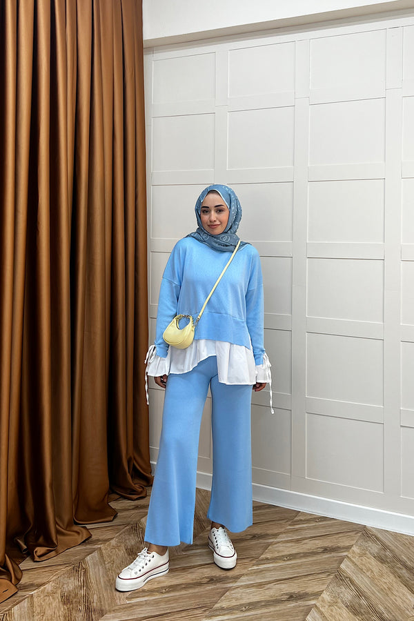 Truva Gömlek Detay Merserize Triko Takım Mavi 25350-MAVI