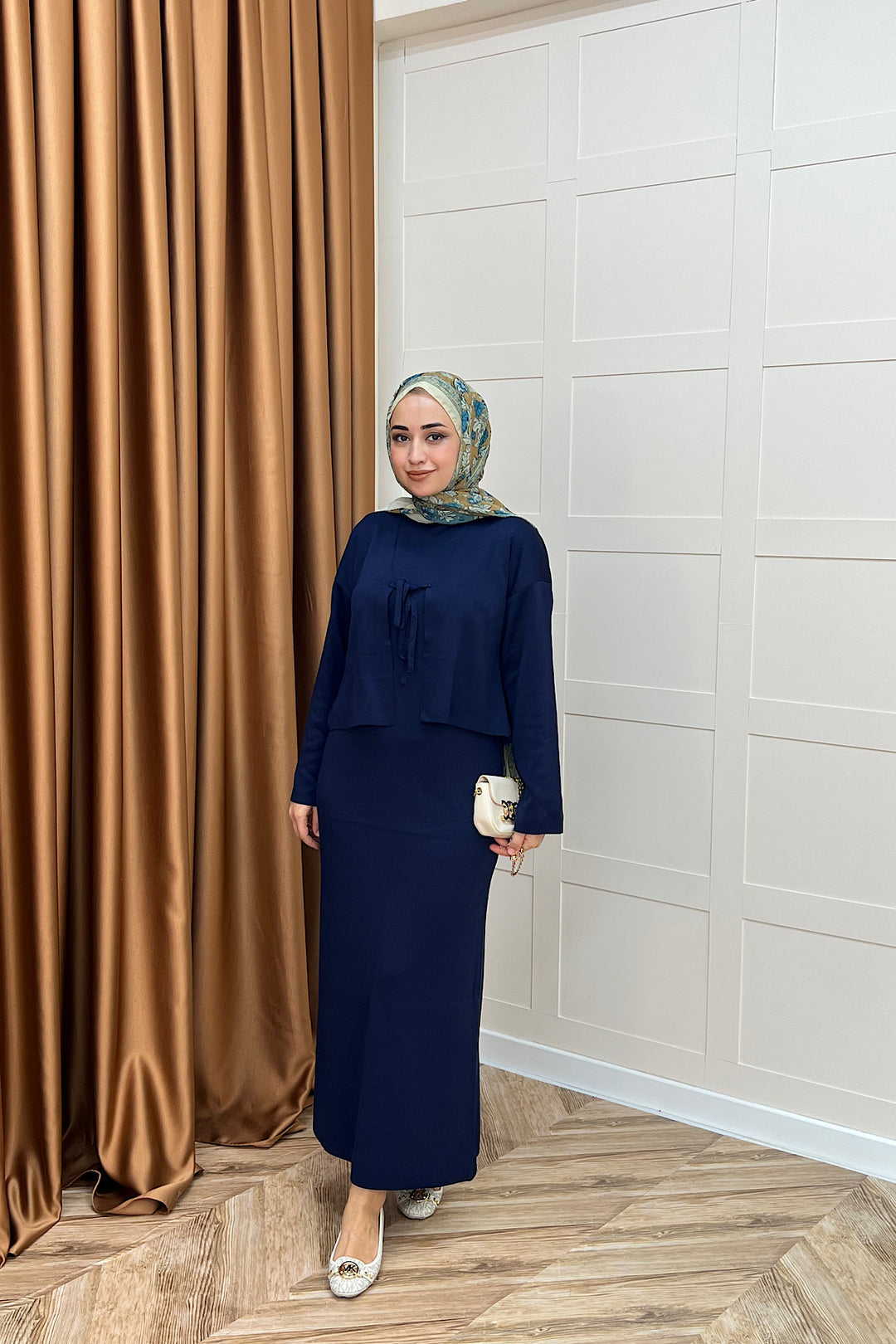 Ester Croplu İkili Triko Elbise Lacivert 25160-LACIVERT