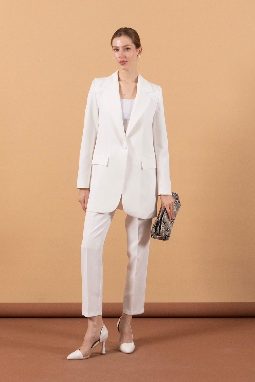 Tek Düğmeli Ceket Takım Beyaz 6195-BEYAZ