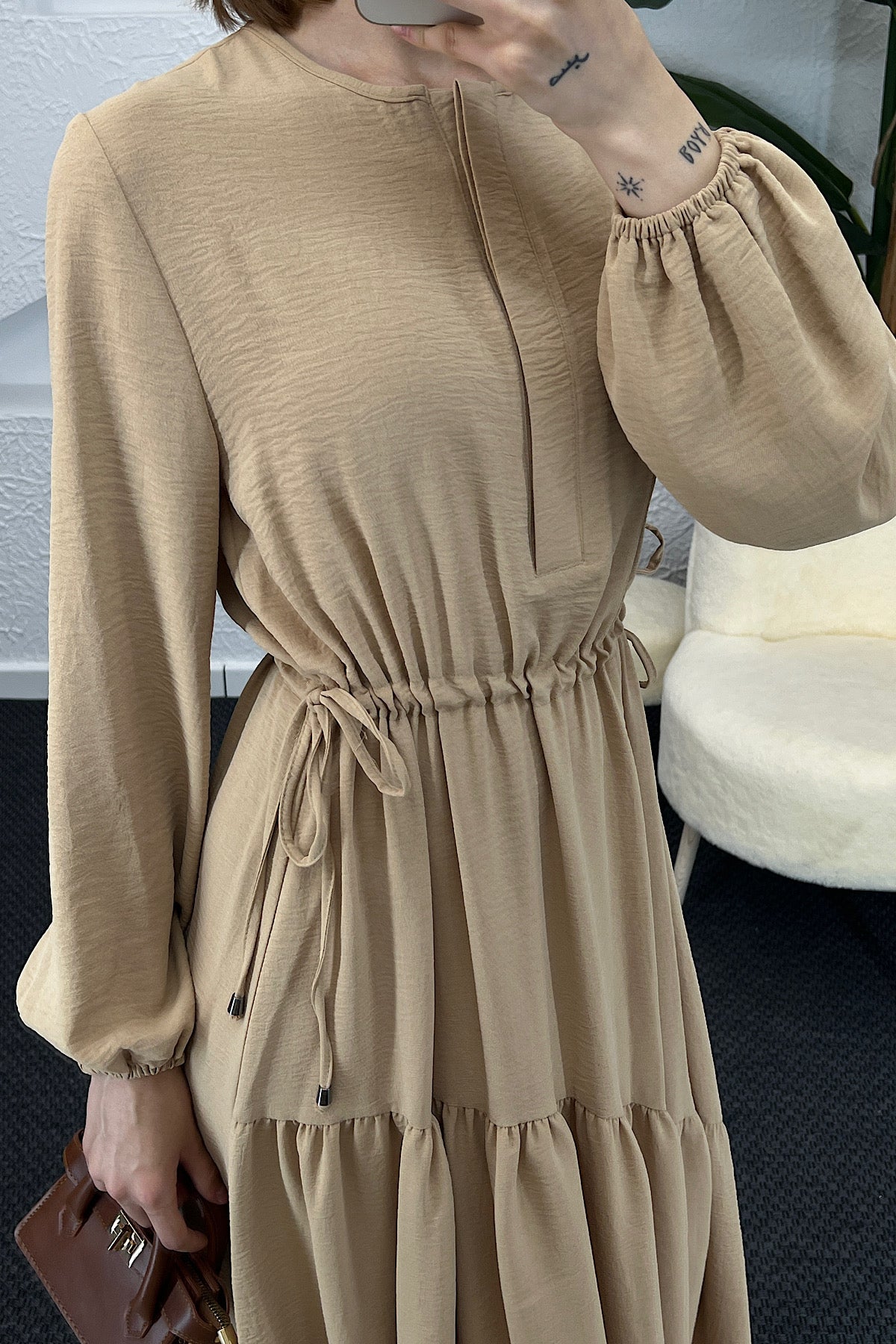Beli Lastikli Linda Elbise Vizon 3852-VIZON