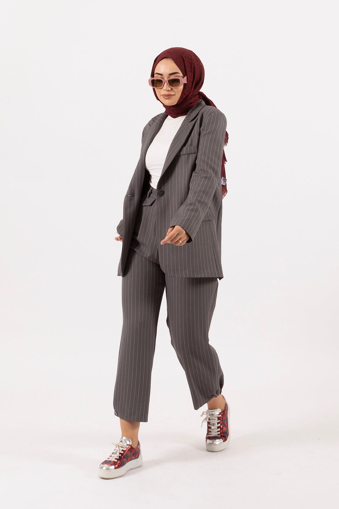 Paça Detay Çizgili Takım Antrasit 24K6183-ANTRASIT
