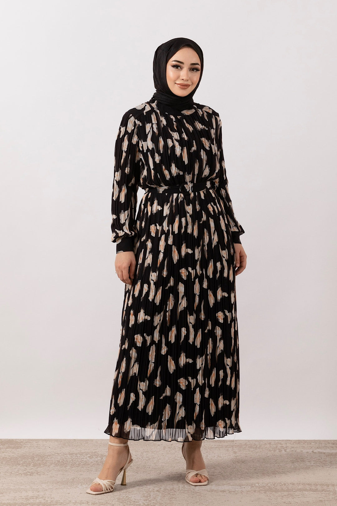 Belise Piliseli Şifon Elbise Siyah 3031-SIYAH