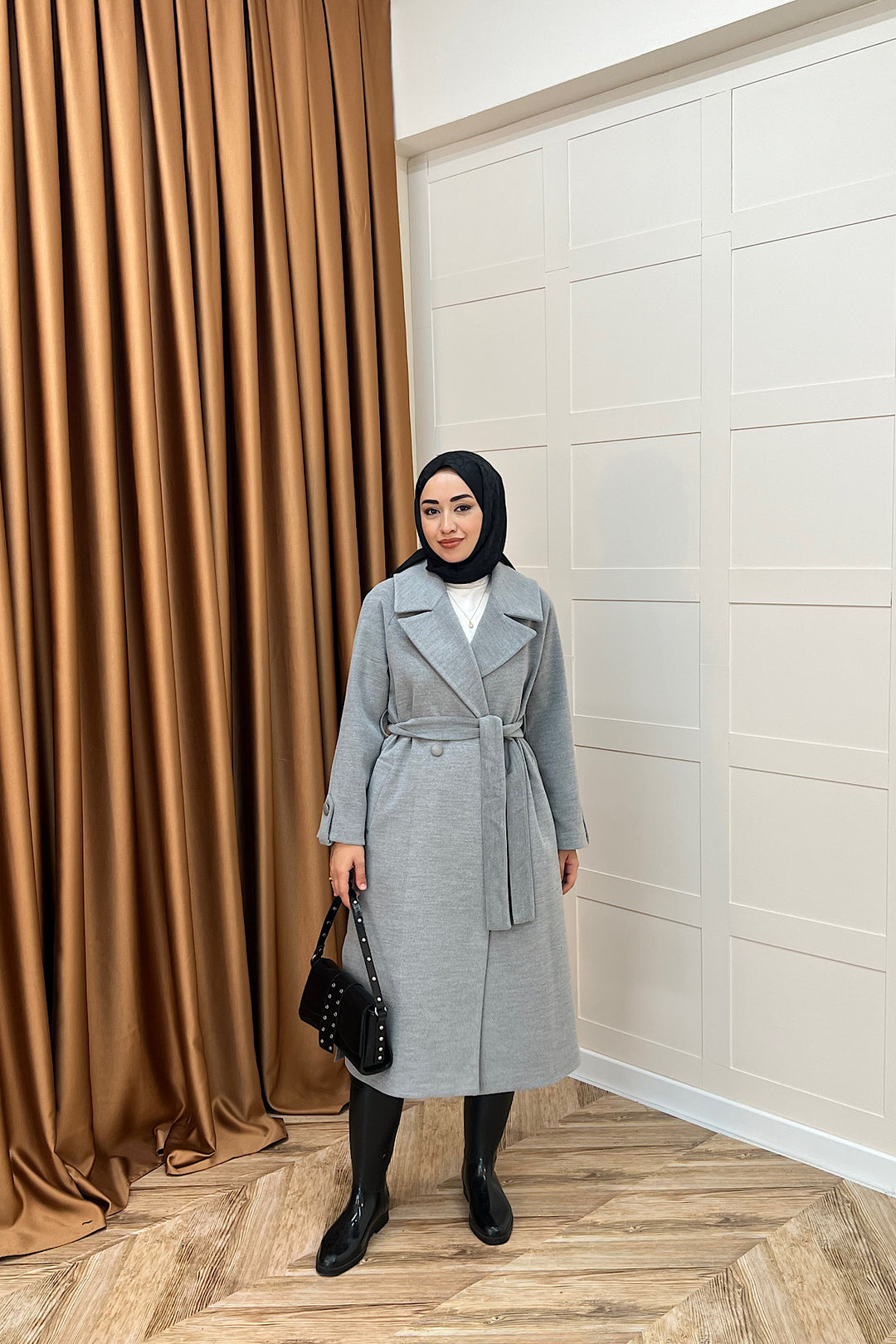 Martina Yırtmaçlı Kaban Gri 5508-GRI