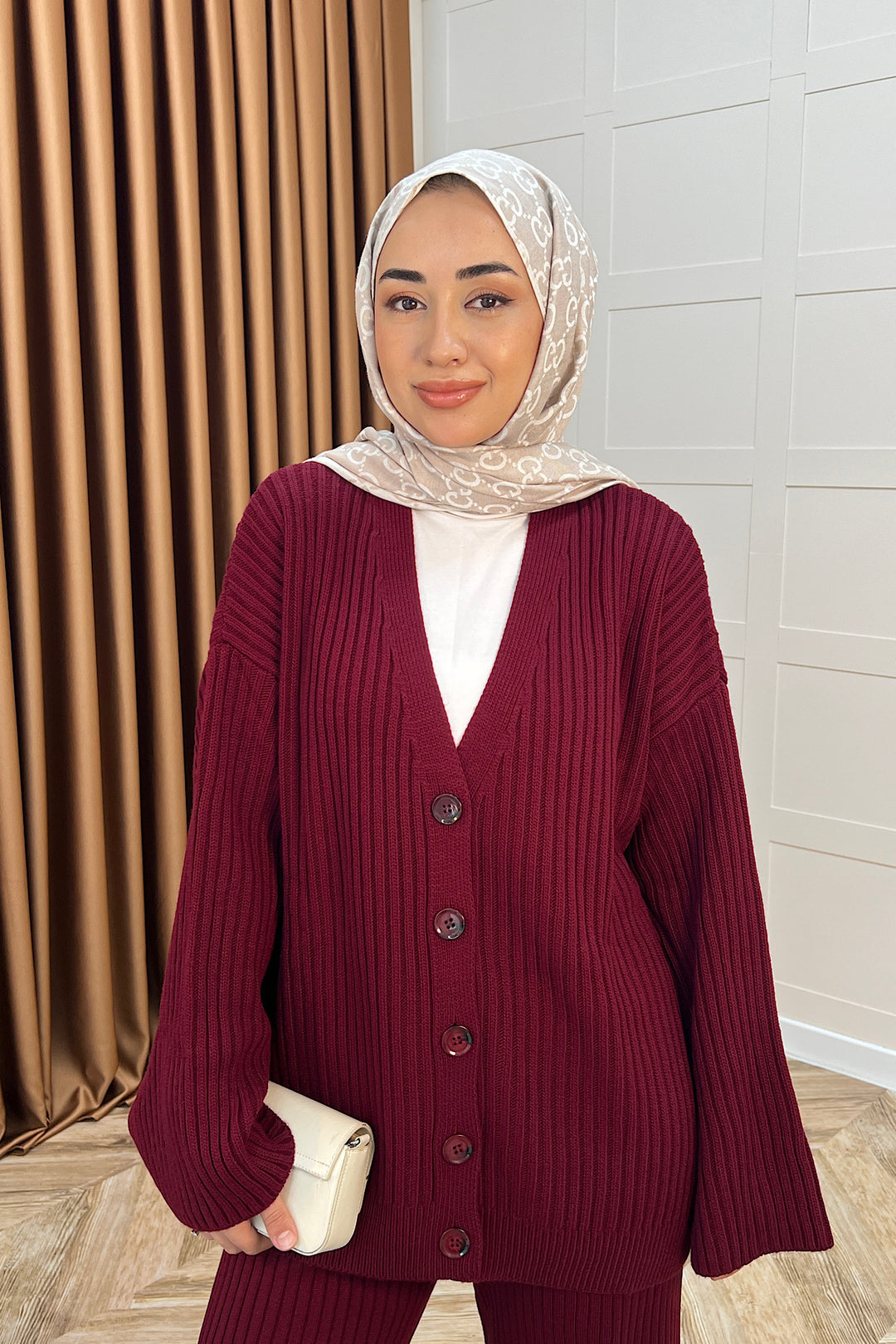 Galata Fitilli Triko Hırka Takım Bordo 25630-BORDO