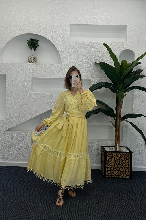 Örme Dantel Detay Etekli Takım Sarı 8120-SARI