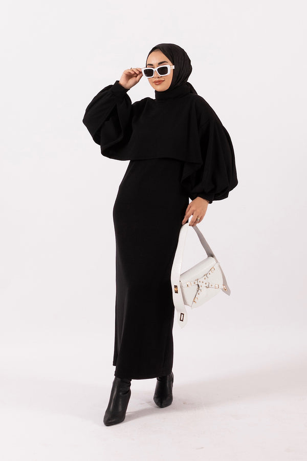 Ghazel İkili Örme Elbise Siyah 24K4868-SIYAH