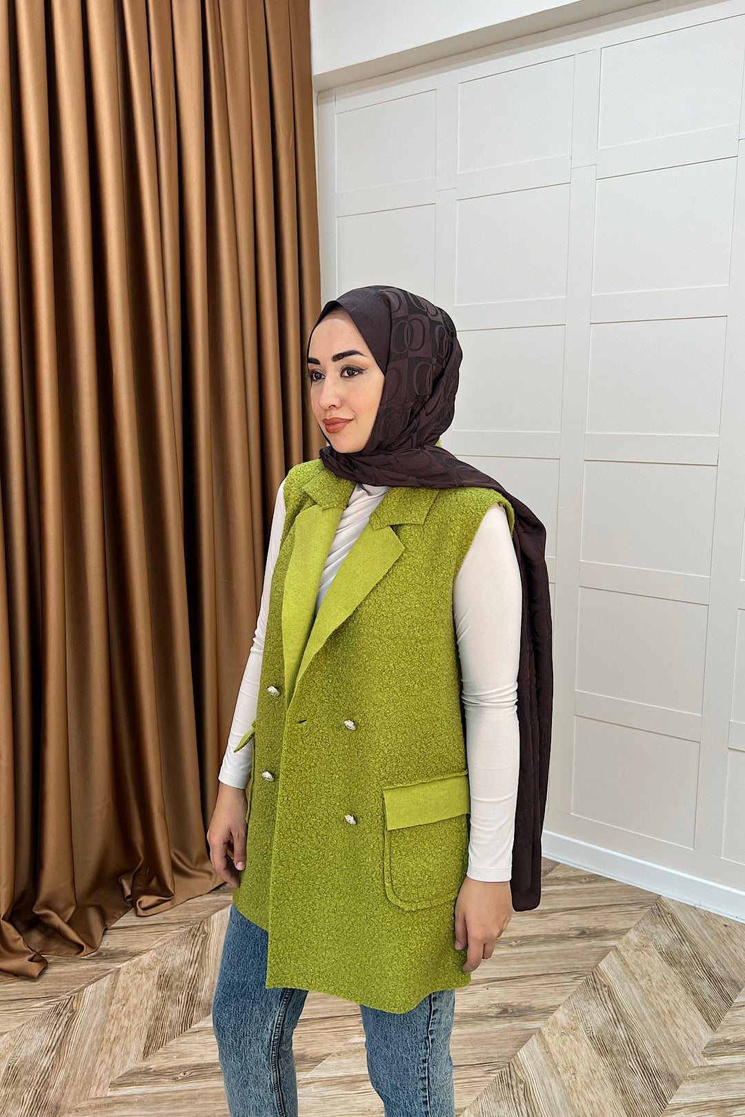 Maya Kısa Yelek Yağ Yeşili 7889-YAGYESILI