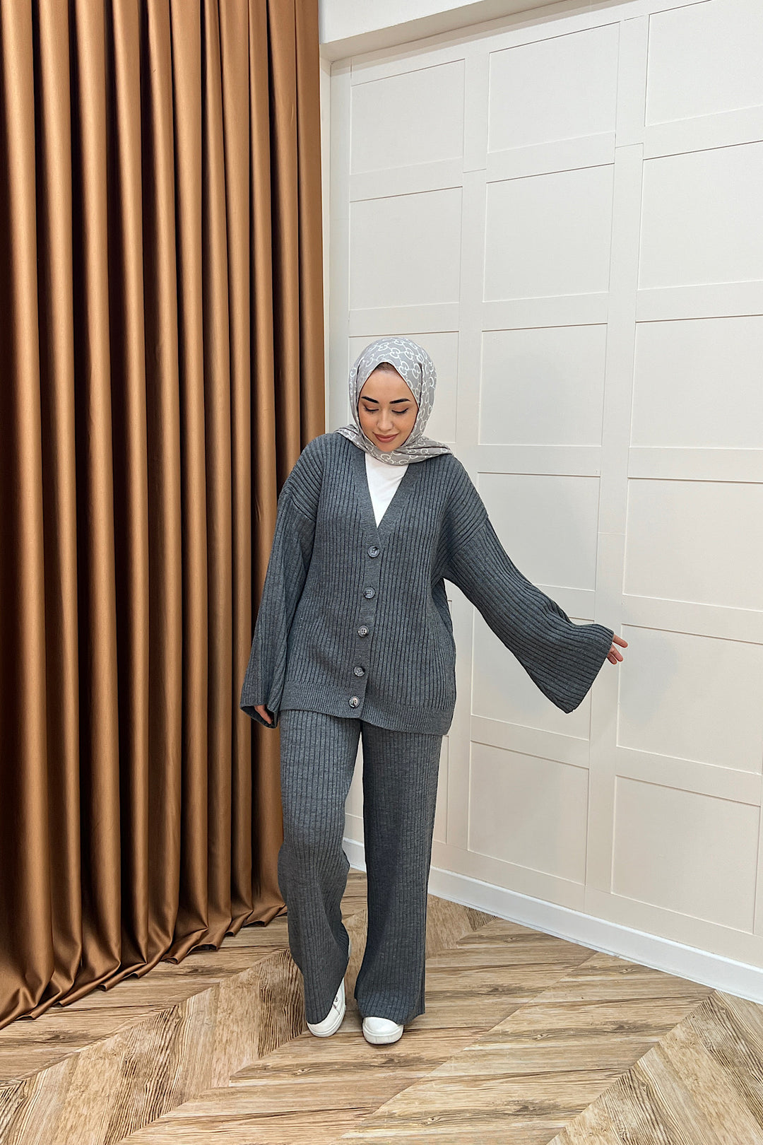 Galata Fitilli Triko Hırka Takım Antrasit 25630-ANTRASIT