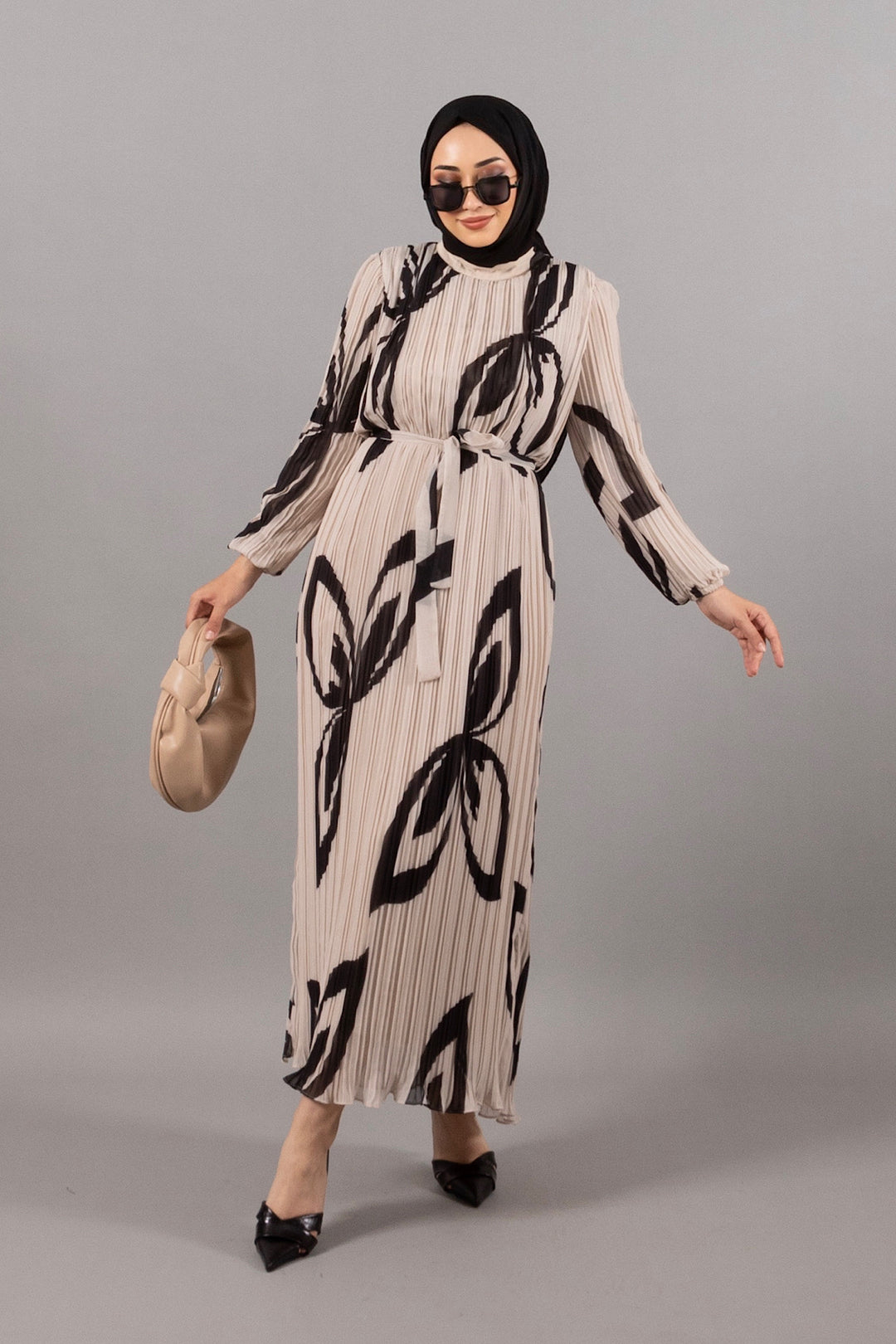 Lara Piliseli Şifon Elbise Siyah 4963-SIYAH