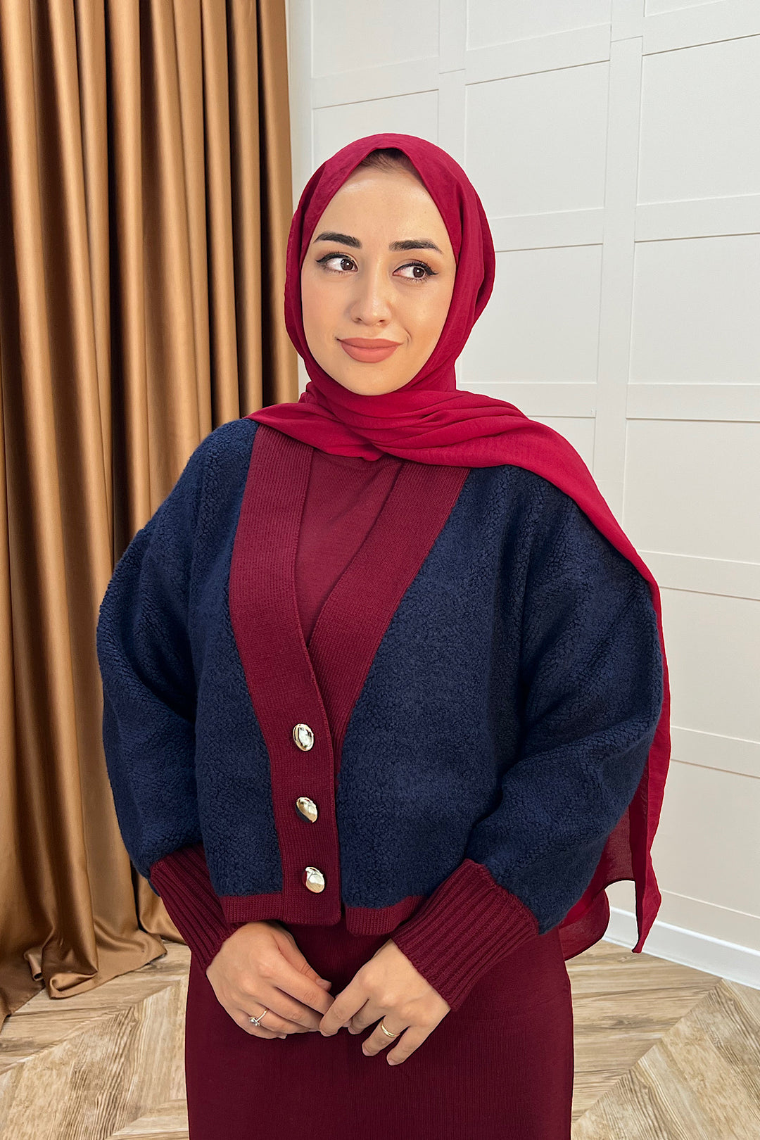 Sezen İkili Triko Elbise Bordo 241090-BORDO