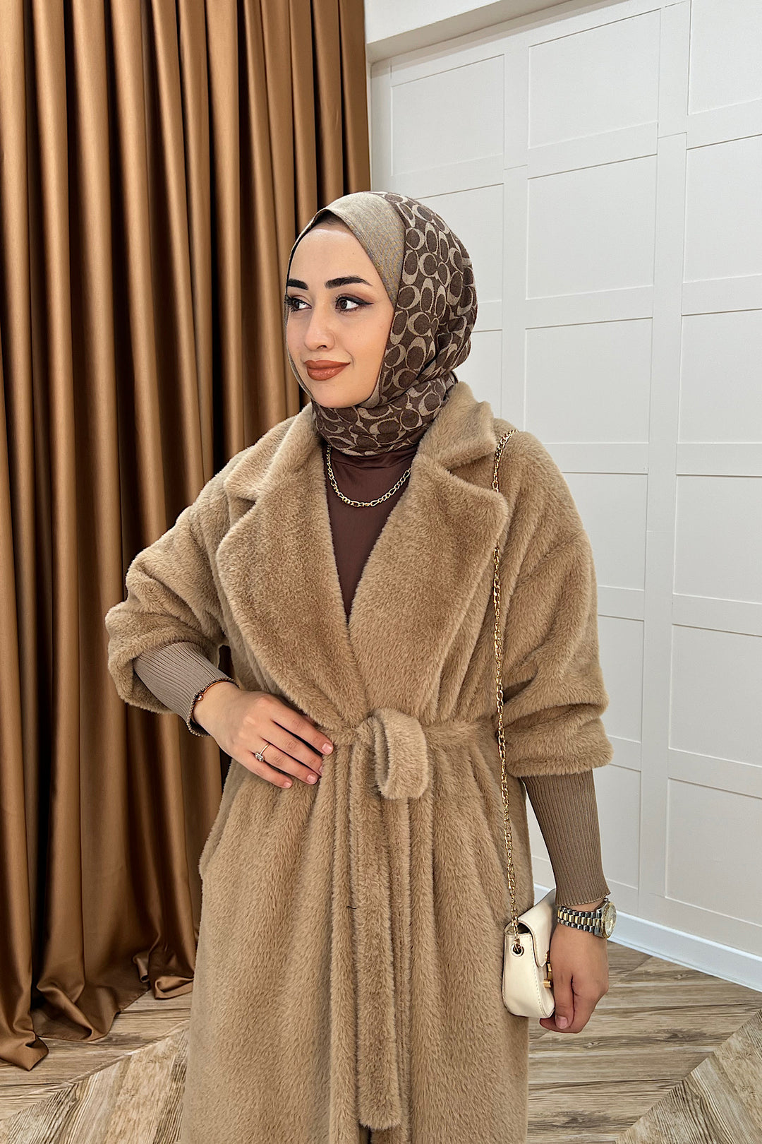 Angora Premium Kumaş Kaban Vizon 5519-VIZON
