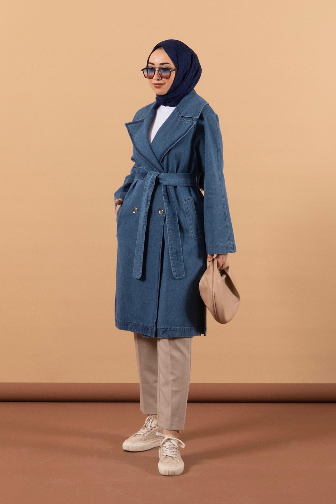 Geniş Yaka Denim Kap Mavi 5506-MAVI