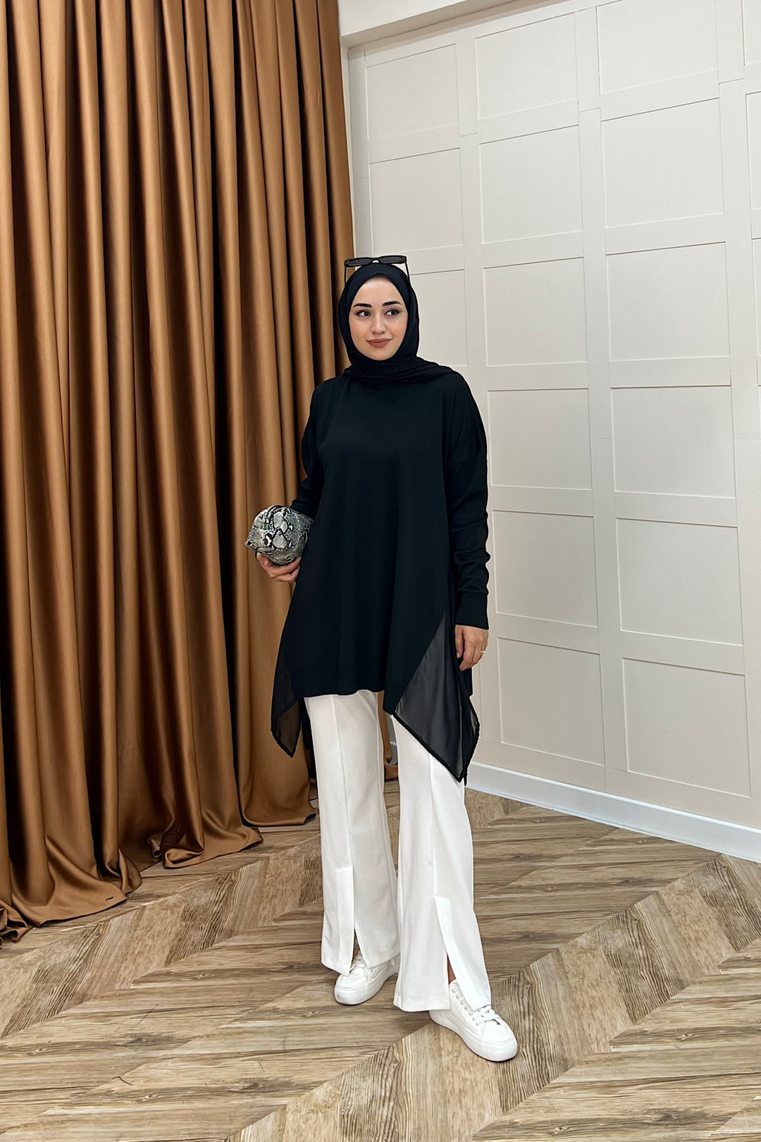 Hüda Şifon Detaylı Triko Tunik Siyah 24290-SIYAH