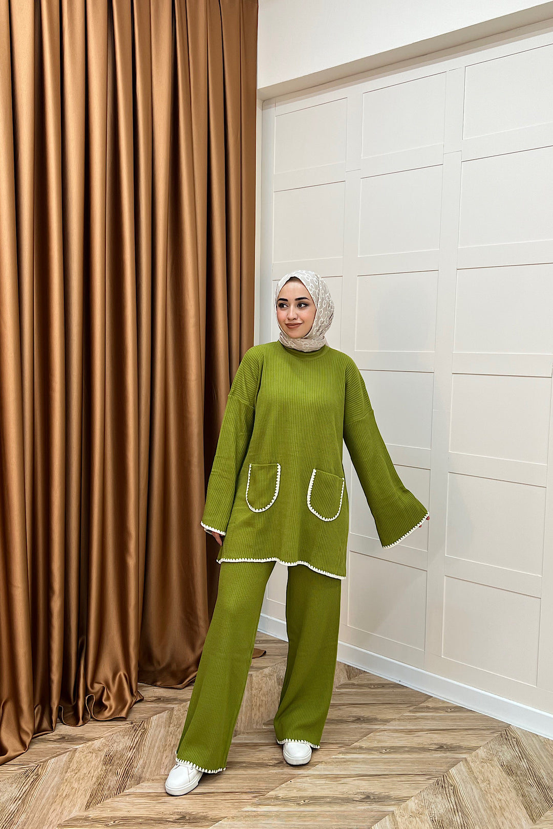 Cep Örgülü Triko Takım Yağ Yeşili 24200-YAGYESILI