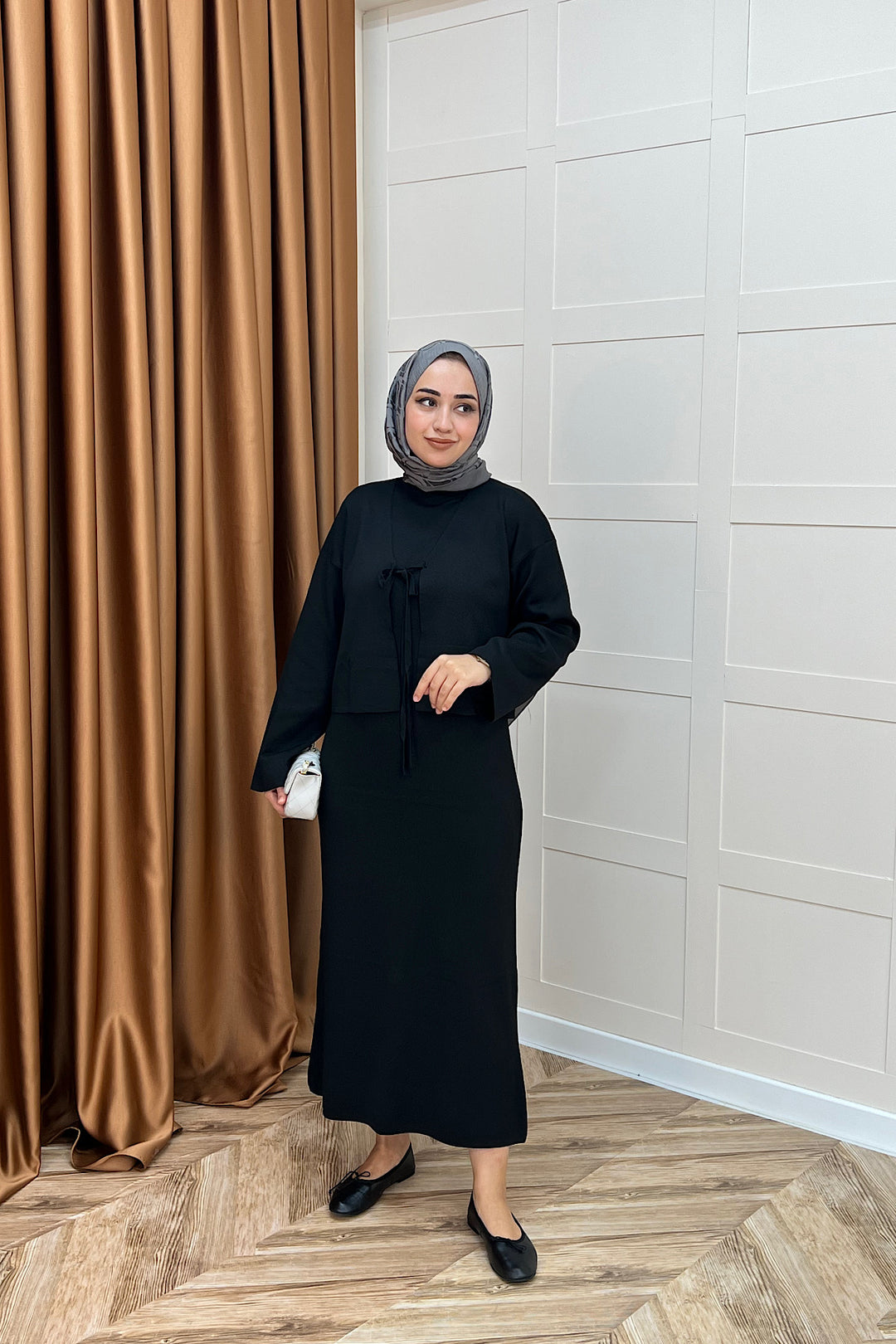 Ester Croplu İkili Triko Elbise Siyah 25160-SIYAH