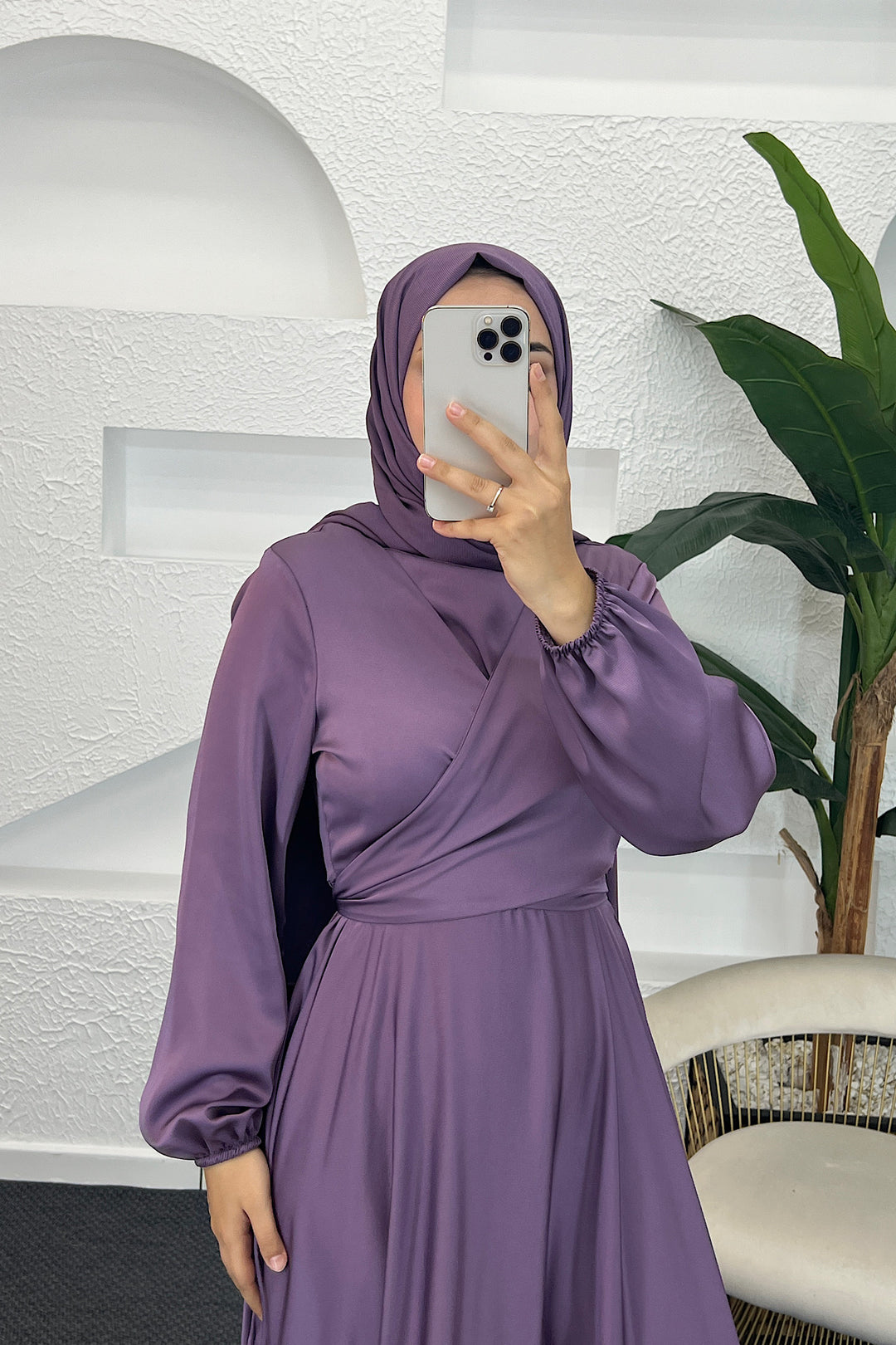 Önü Çarpraz Saten Abiye Lila 4529-LILA