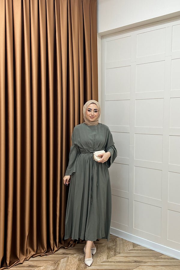 Alya Belden Bağlamalı Elbise Yeşil 39020-YESIL