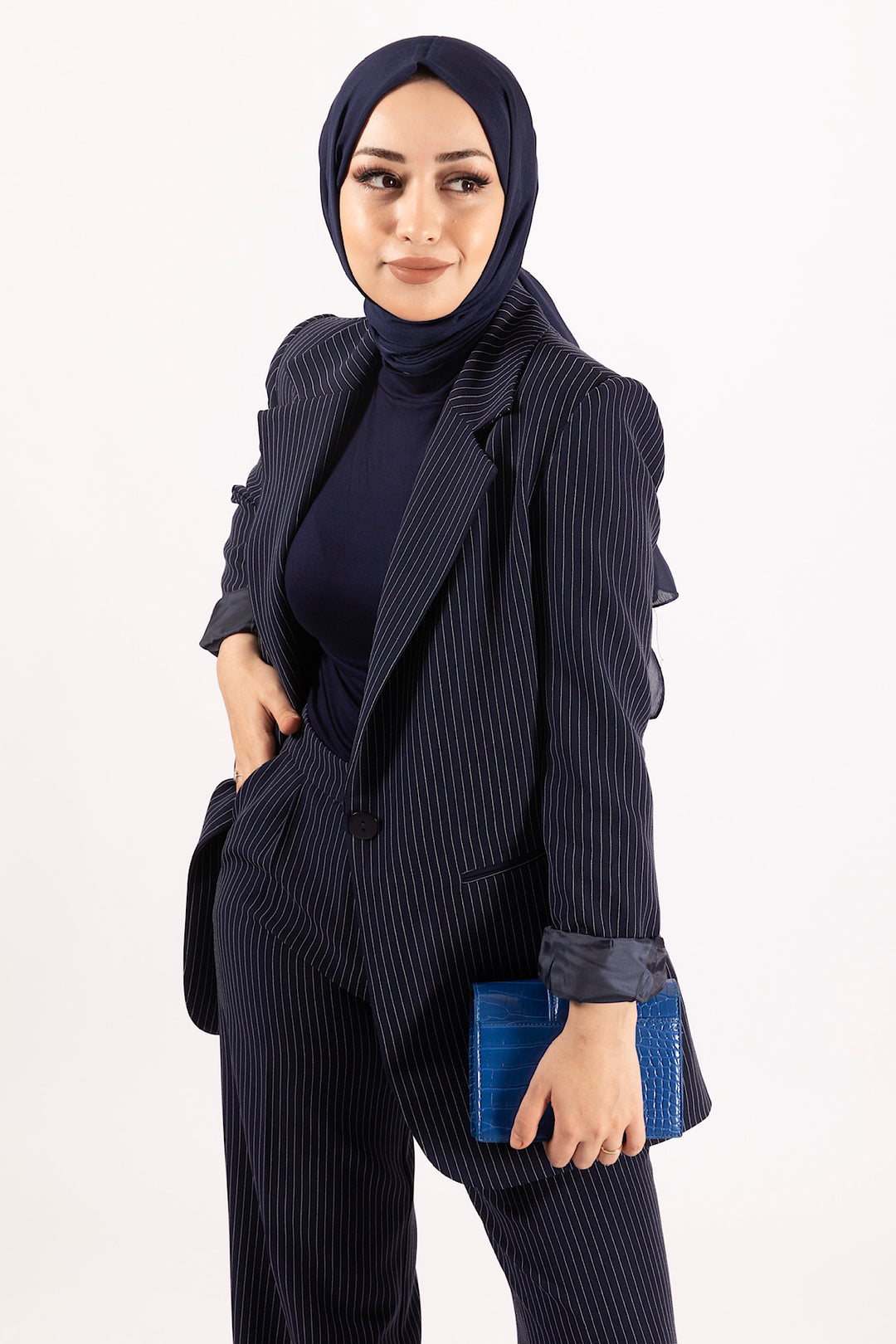 Çizgili Ceket Takım Lacivert 6155-LACIVERT