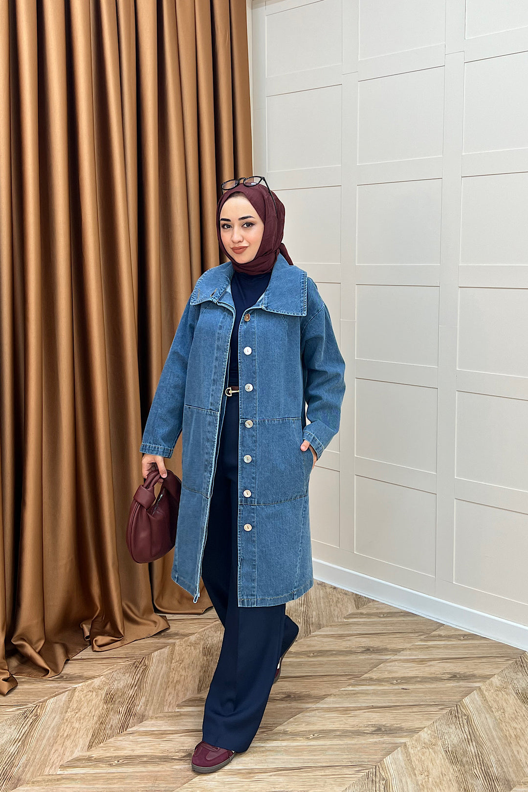 Yaka Detay Kot Ceket Mavi 5507-MAVI