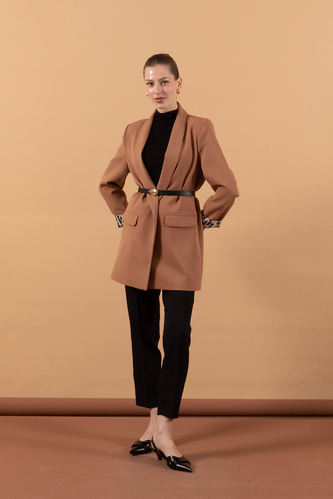 Şal Yaka Blazer Ceket Camel 2030-CAMEL