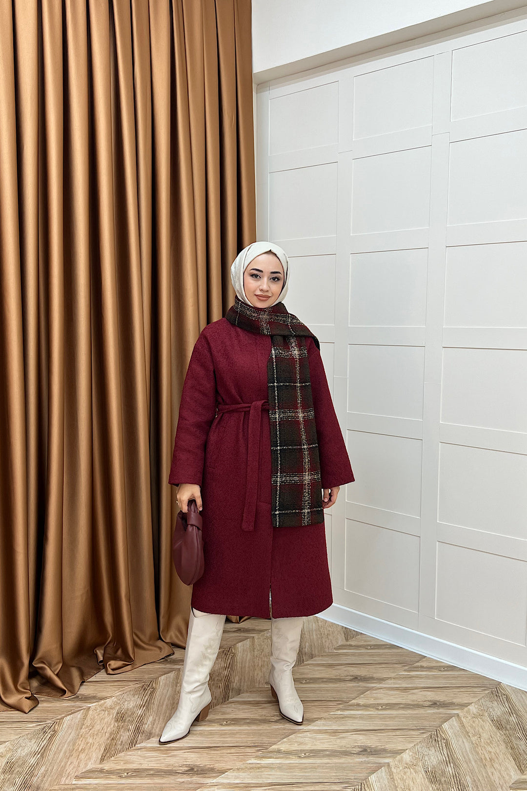 Duru Premium Kumaş Atkı Detay Kaban Bordo 5517-BORDO