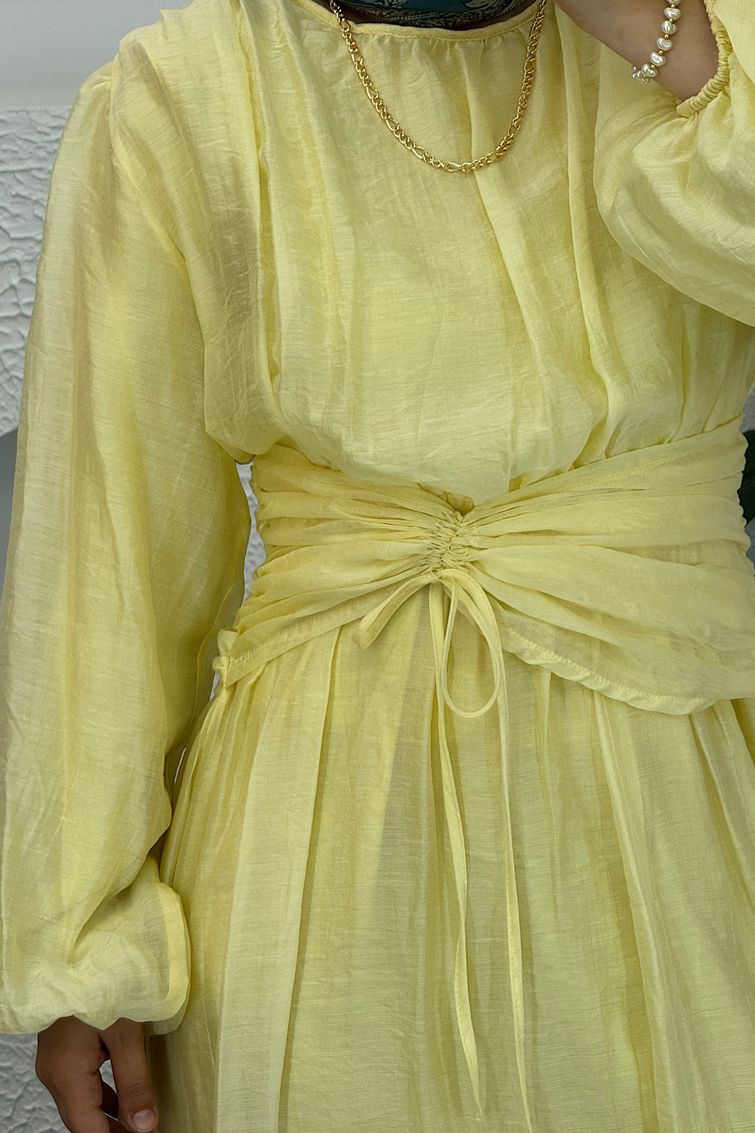 Belden Bağlamalı Elbise Sarı 3372-SARI