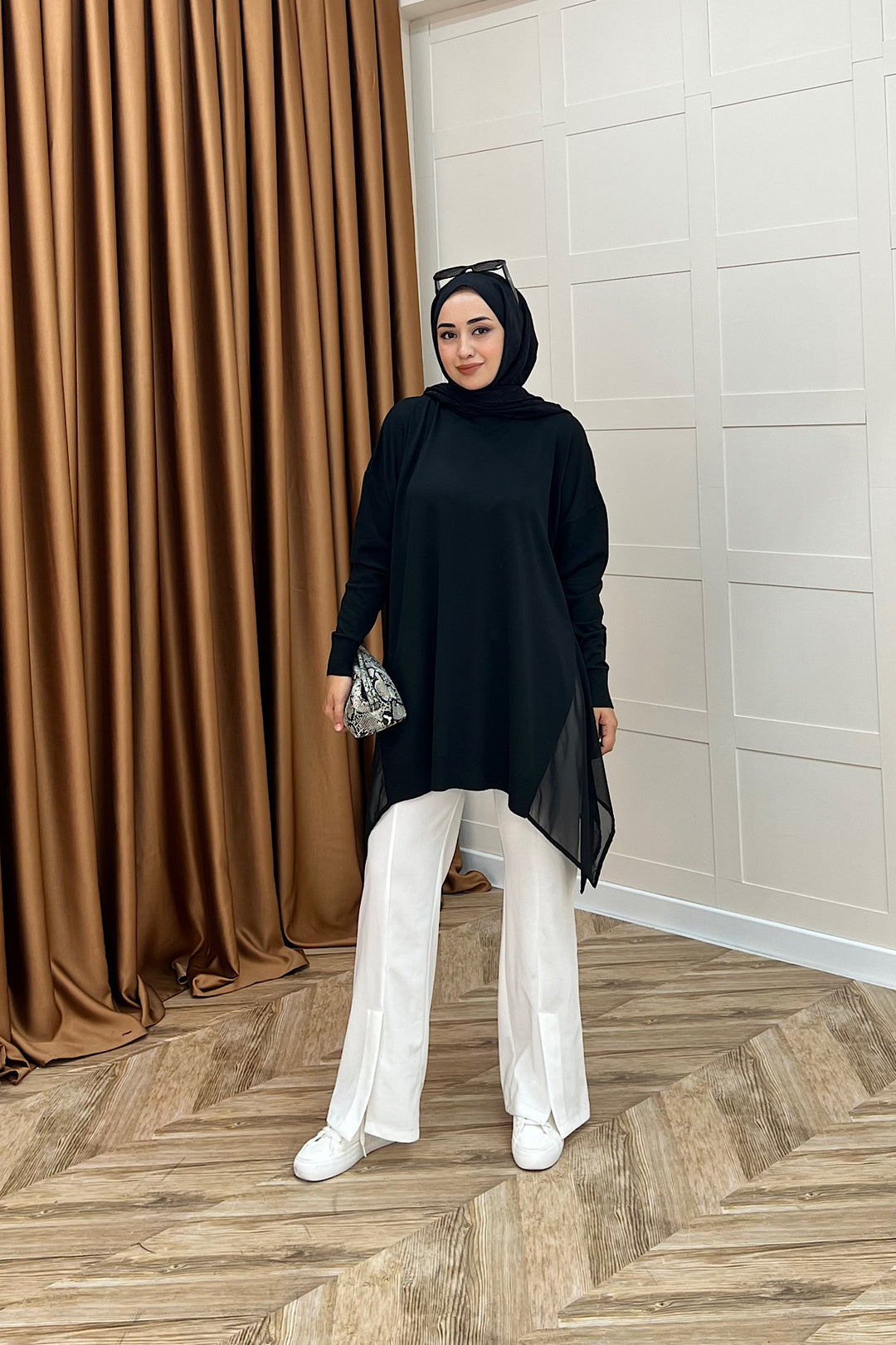 Hüda Şifon Detaylı Triko Tunik Siyah 24290-SIYAH