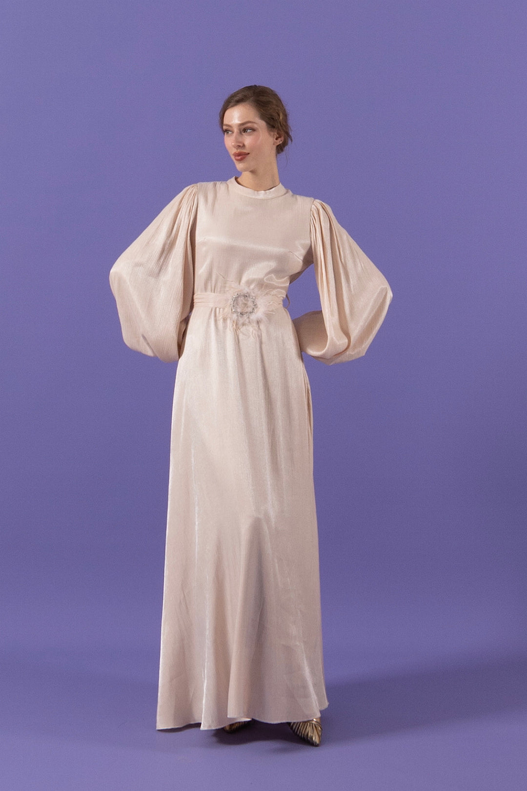 Taş Tüy Detay Janjan Elbise Taş 3007-TAS