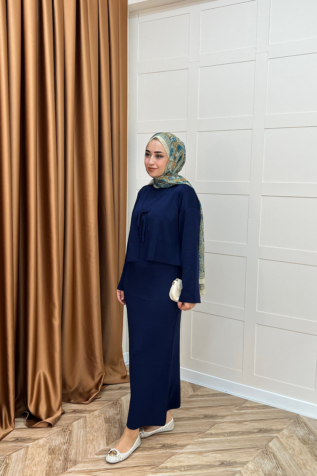 Ester Croplu İkili Triko Elbise Lacivert 25160-LACIVERT